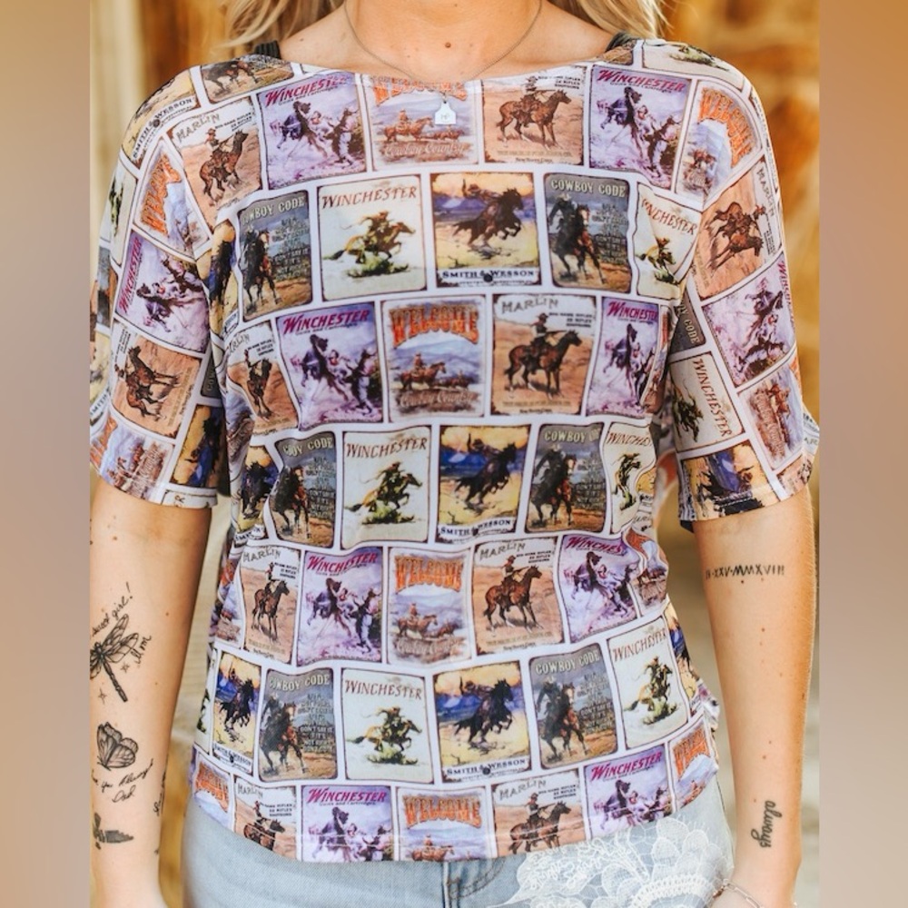 Wild Rodeo Collage Mesh Top
